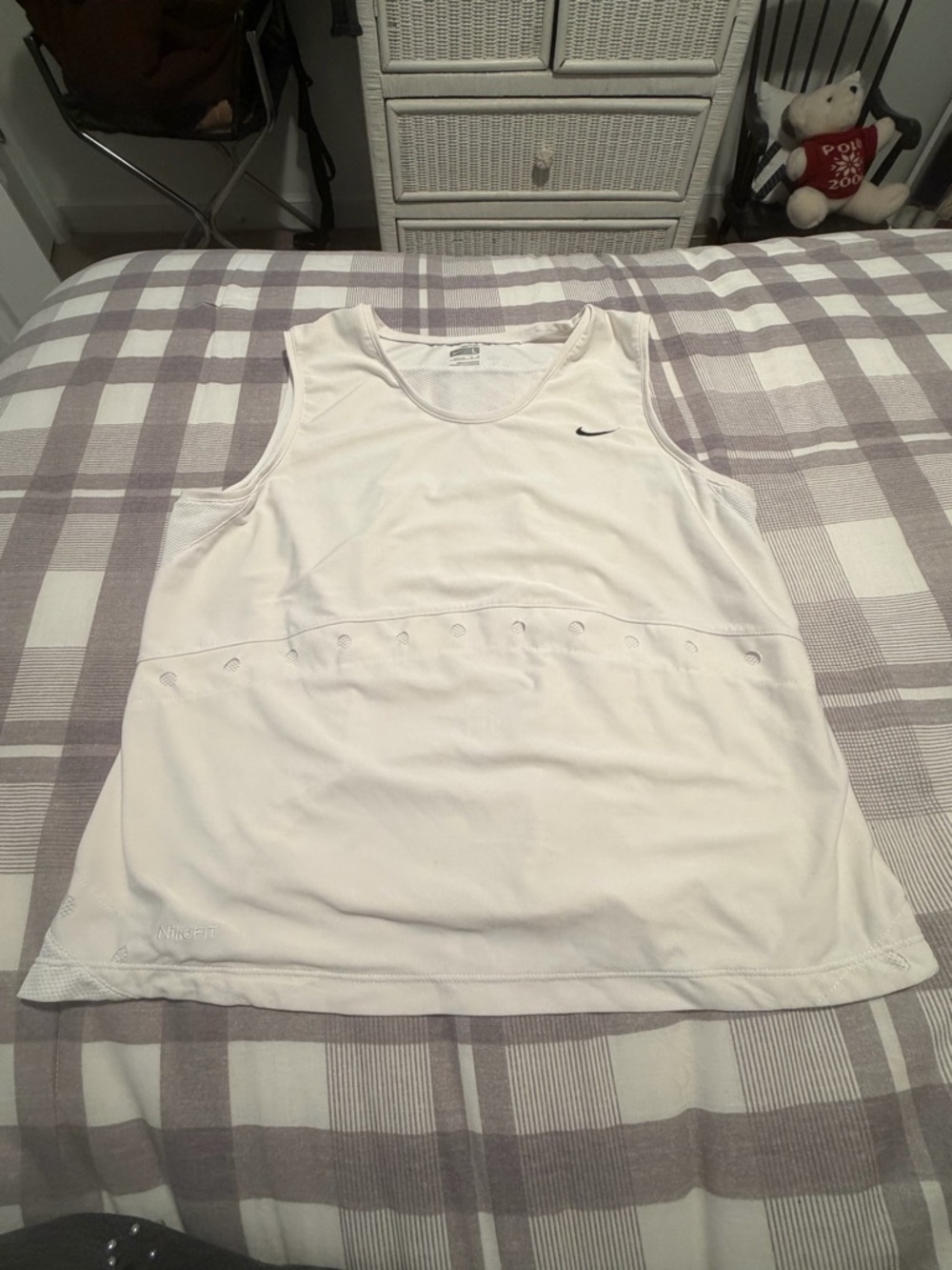 Nike White Mesh-Back Athletic Tank Top with Small Swoosh